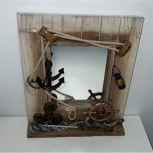 Nautical Wooden Wall Hanging Mirror Decor 3D Beach House Coastal